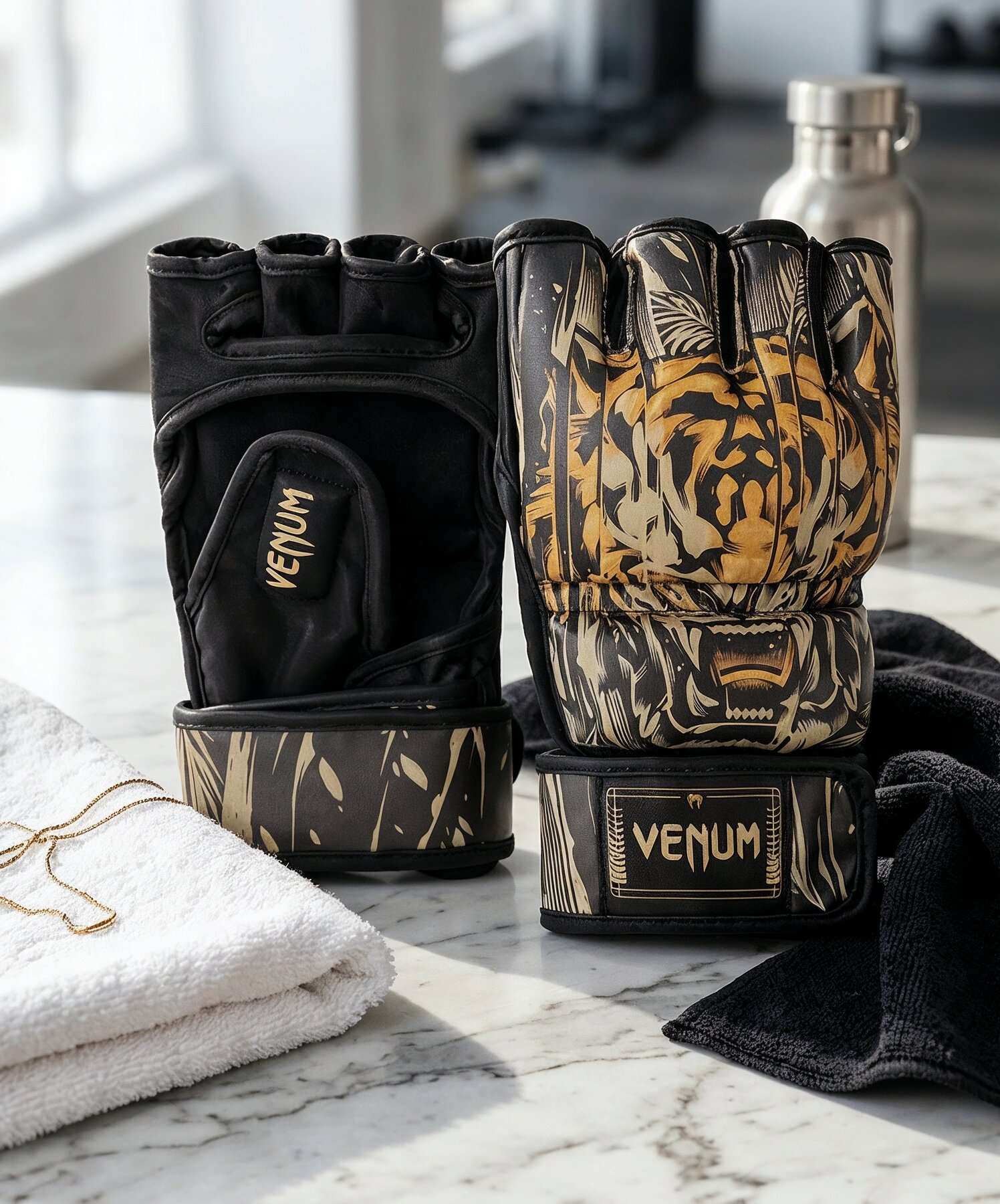 Venum Tiger MMA グローブ - ブラック/ネオンオレンジ | BEEST