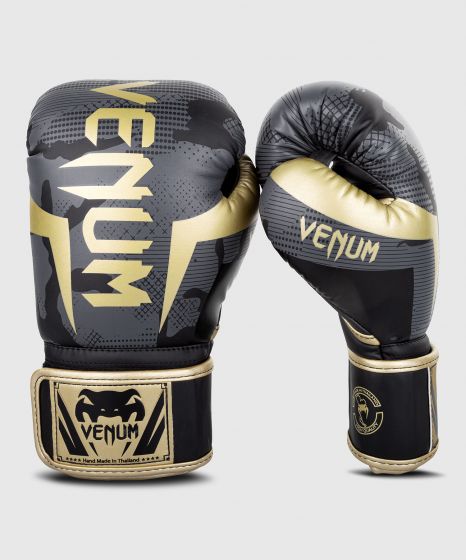 Venum Elite ボクシンググローブ-ダークカモ/ゴールド