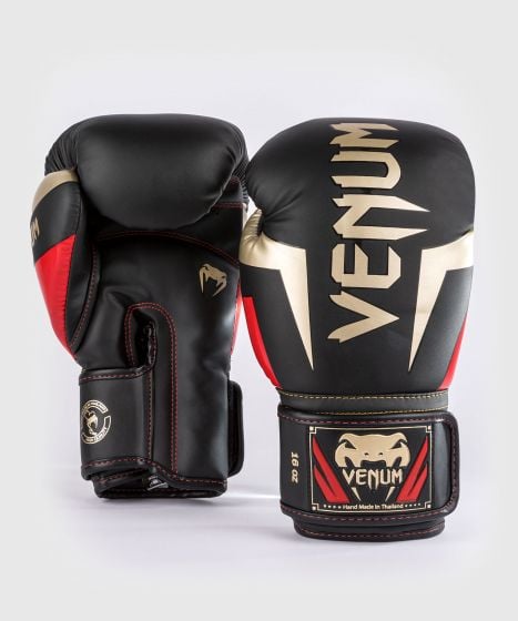 Venum Elite ボクシング グローブ - ブラック/ゴールド/レッド